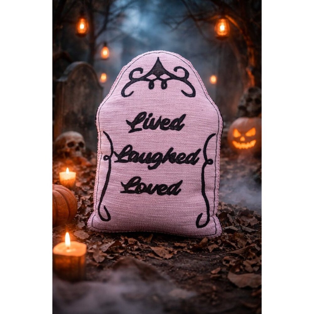 New Purple Large Halloween Tombstone Lived LAUGHED Loved Throw Pillow 18" X 12"